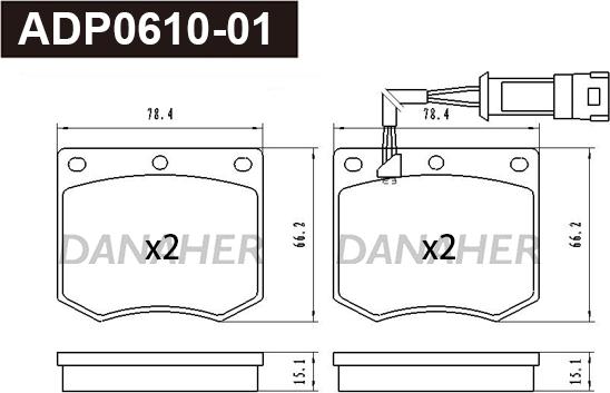 Danaher ADP0610-01 - Тормозные колодки, дисковые, комплект autospares.lv