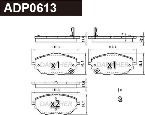 Danaher ADP0613 - Тормозные колодки, дисковые, комплект autospares.lv