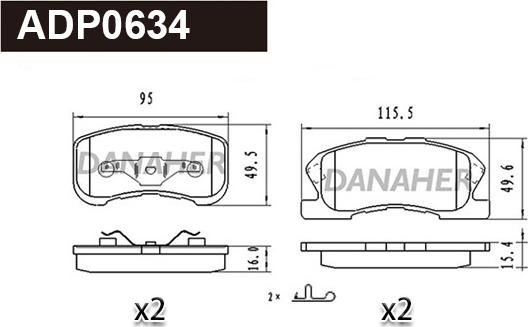 Danaher ADP0634 - Тормозные колодки, дисковые, комплект autospares.lv