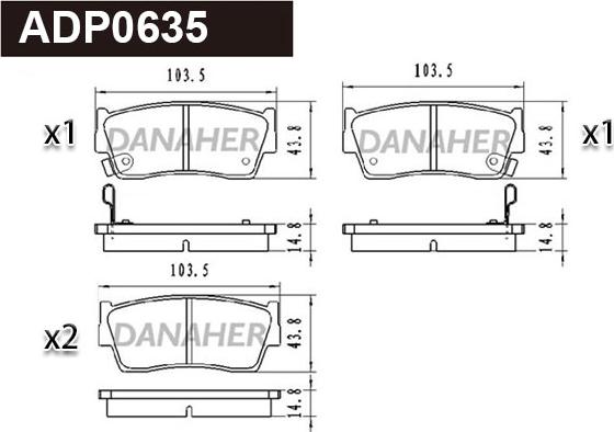 Danaher ADP0635 - Тормозные колодки, дисковые, комплект autospares.lv