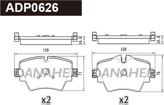 Danaher ADP0626 - Тормозные колодки, дисковые, комплект autospares.lv