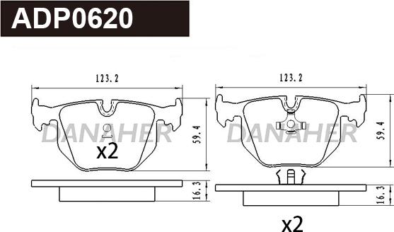 Danaher ADP0620 - Тормозные колодки, дисковые, комплект autospares.lv