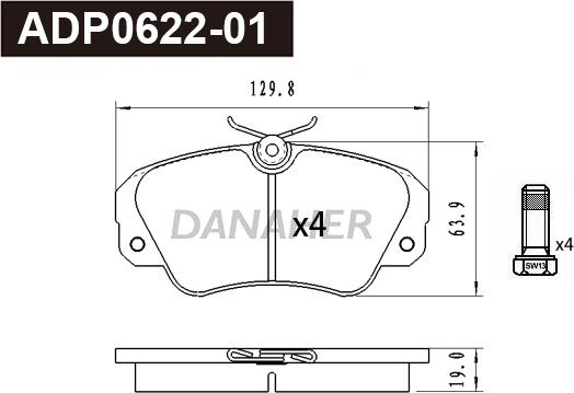 Danaher ADP0621-01 - Тормозные колодки, дисковые, комплект autospares.lv