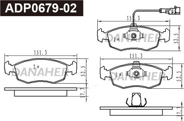 Danaher ADP0679-02 - Тормозные колодки, дисковые, комплект autospares.lv