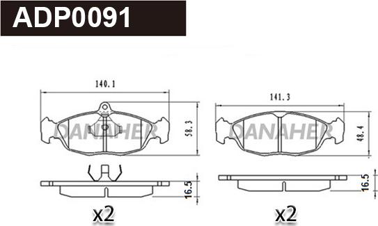 Danaher ADP0091 - Тормозные колодки, дисковые, комплект autospares.lv