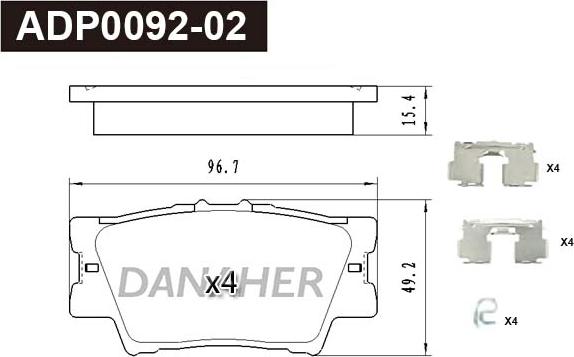 Danaher ADP0092-02 - Тормозные колодки, дисковые, комплект autospares.lv