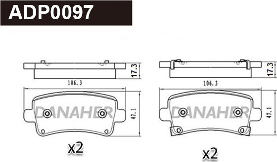 Danaher ADP0097 - Тормозные колодки, дисковые, комплект autospares.lv