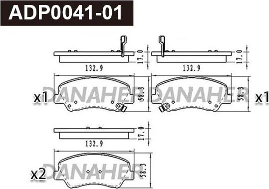 Danaher ADP0041-01 - Тормозные колодки, дисковые, комплект autospares.lv