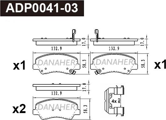 Danaher ADP0041-03 - Тормозные колодки, дисковые, комплект autospares.lv