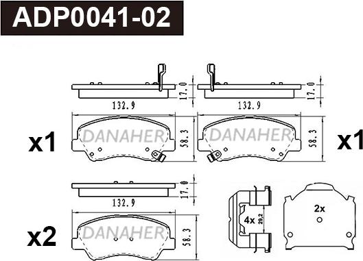 Danaher ADP0041-02 - Тормозные колодки, дисковые, комплект autospares.lv