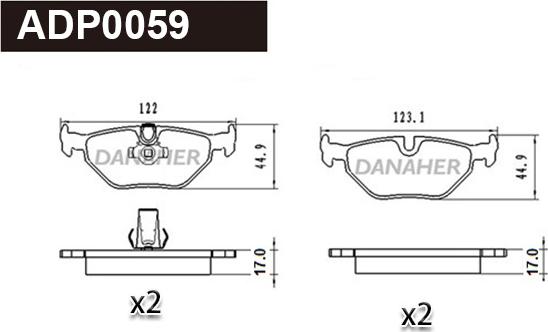 Danaher ADP0059 - Тормозные колодки, дисковые, комплект autospares.lv