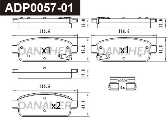 Danaher ADP0057-01 - Тормозные колодки, дисковые, комплект autospares.lv