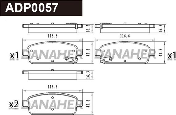 Danaher ADP0057 - Тормозные колодки, дисковые, комплект autospares.lv