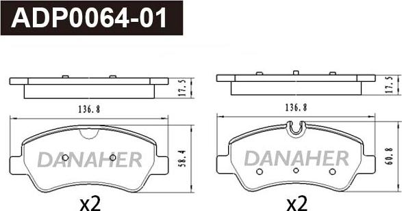 Danaher ADP0064-01 - Тормозные колодки, дисковые, комплект autospares.lv