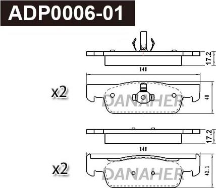 Danaher ADP0006-01 - Тормозные колодки, дисковые, комплект autospares.lv