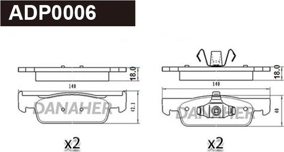 Danaher ADP0006 - Тормозные колодки, дисковые, комплект autospares.lv