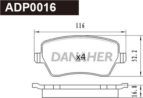 Danaher ADP0016 - Тормозные колодки, дисковые, комплект autospares.lv