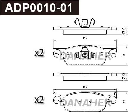 Danaher ADP0010-01 - Тормозные колодки, дисковые, комплект autospares.lv