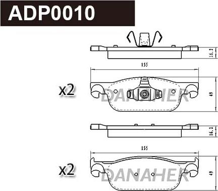 Danaher ADP0010 - Тормозные колодки, дисковые, комплект autospares.lv