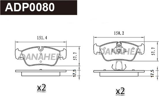 Danaher ADP0080 - Тормозные колодки, дисковые, комплект autospares.lv