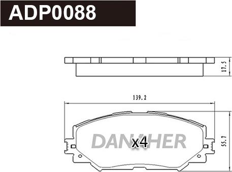 Danaher ADP0088 - Тормозные колодки, дисковые, комплект autospares.lv