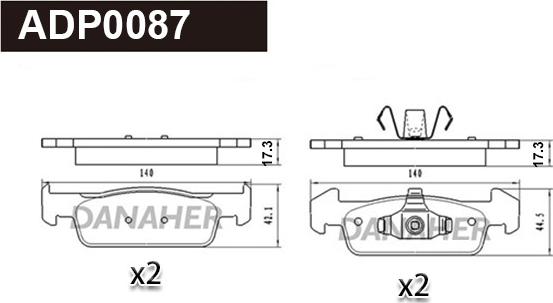 Danaher ADP0087 - Тормозные колодки, дисковые, комплект autospares.lv