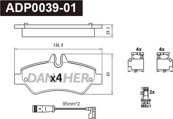 Danaher ADP0039-01 - Тормозные колодки, дисковые, комплект autospares.lv