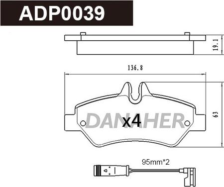 Danaher ADP0039 - Тормозные колодки, дисковые, комплект autospares.lv