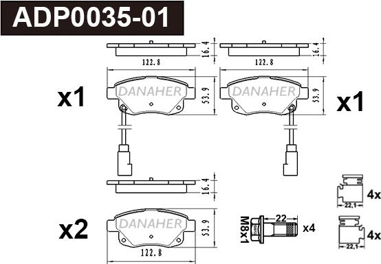 Danaher ADP0035-01 - Тормозные колодки, дисковые, комплект autospares.lv