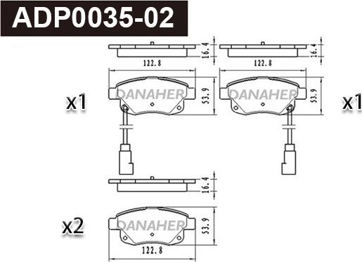 Danaher ADP0035-02 - Тормозные колодки, дисковые, комплект autospares.lv