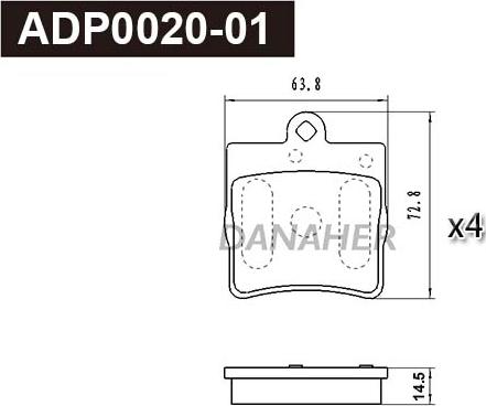 Danaher ADP0020-01 - Тормозные колодки, дисковые, комплект autospares.lv