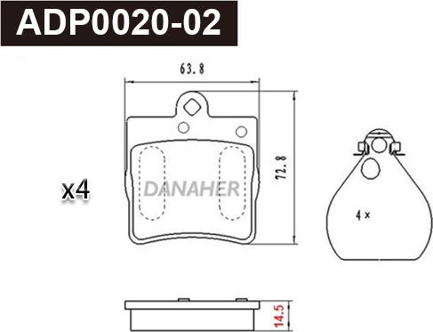 Danaher ADP0020-02 - Тормозные колодки, дисковые, комплект autospares.lv