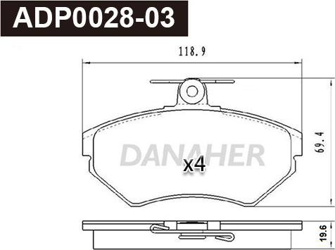 Danaher ADP0028-03 - Тормозные колодки, дисковые, комплект autospares.lv