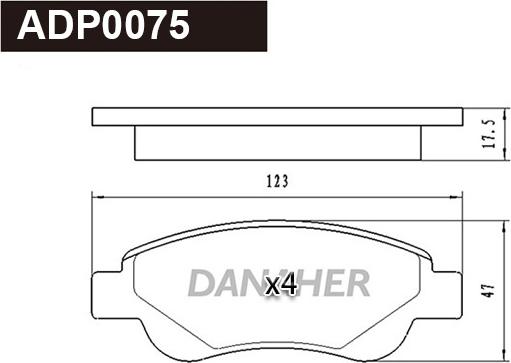 Danaher ADP0075 - Тормозные колодки, дисковые, комплект autospares.lv