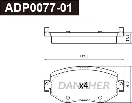 Danaher ADP0077-01 - Тормозные колодки, дисковые, комплект autospares.lv