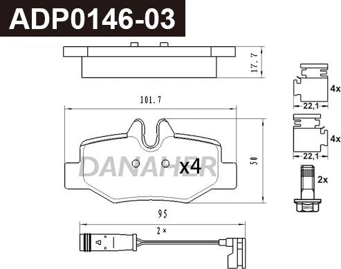 Danaher ADP0146-03 - Тормозные колодки, дисковые, комплект autospares.lv