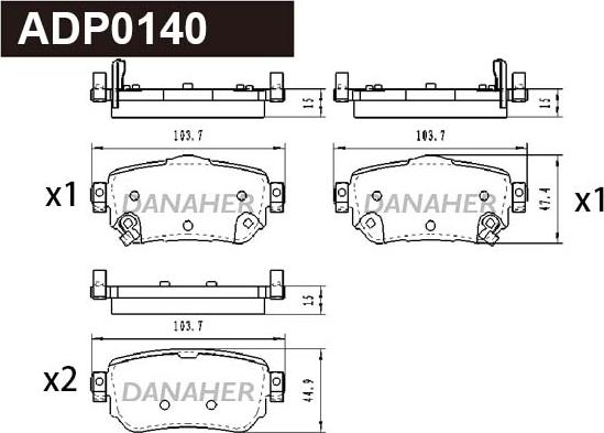 Danaher ADP0140 - Тормозные колодки, дисковые, комплект autospares.lv