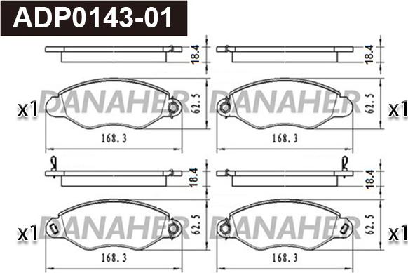 Danaher ADP0143-01 - Тормозные колодки, дисковые, комплект autospares.lv