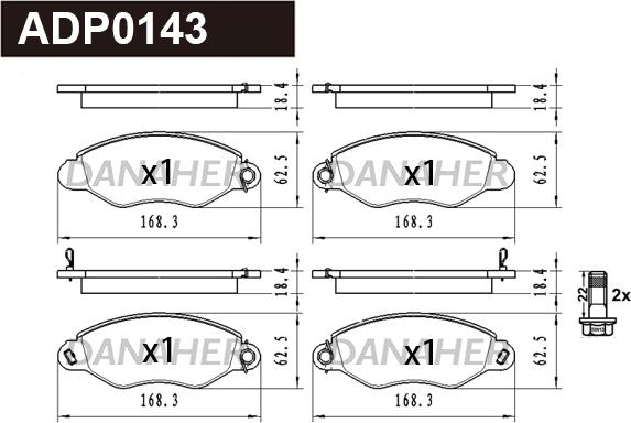 Danaher ADP0143 - Тормозные колодки, дисковые, комплект autospares.lv