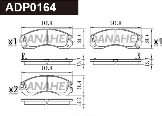 Danaher ADP0164 - Тормозные колодки, дисковые, комплект autospares.lv