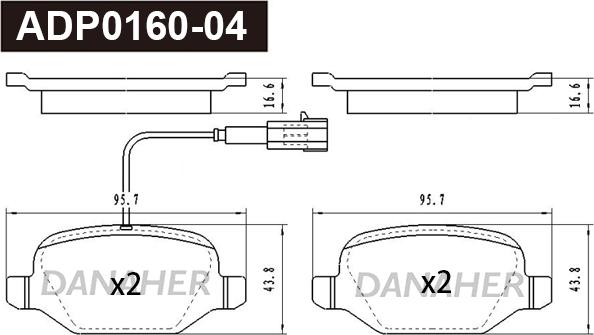 Danaher ADP0160-04 - Тормозные колодки, дисковые, комплект autospares.lv