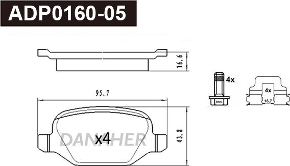 Danaher ADP0160-05 - Тормозные колодки, дисковые, комплект autospares.lv