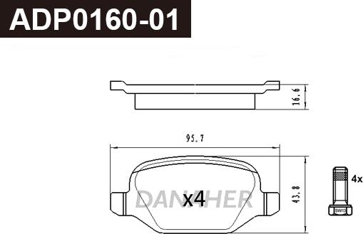 Danaher ADP0160-01 - Тормозные колодки, дисковые, комплект autospares.lv