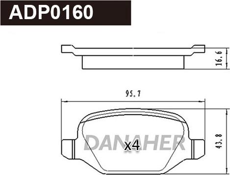 Danaher ADP0160 - Тормозные колодки, дисковые, комплект autospares.lv