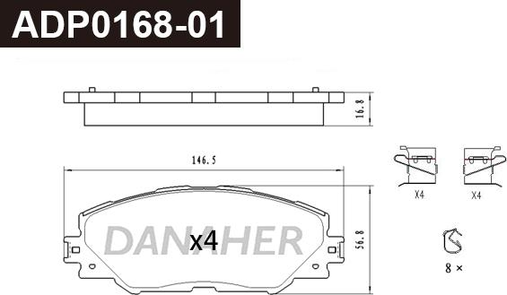 Danaher ADP0168-01 - Тормозные колодки, дисковые, комплект autospares.lv