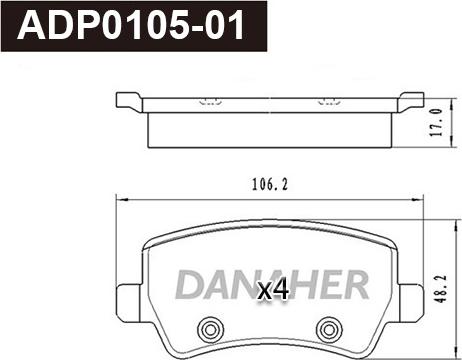 Danaher ADP0105-01 - Тормозные колодки, дисковые, комплект autospares.lv