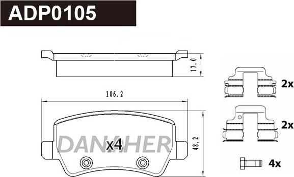 Danaher ADP0105 - Тормозные колодки, дисковые, комплект autospares.lv