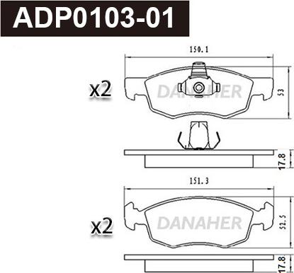 Danaher ADP0103-01 - Тормозные колодки, дисковые, комплект autospares.lv