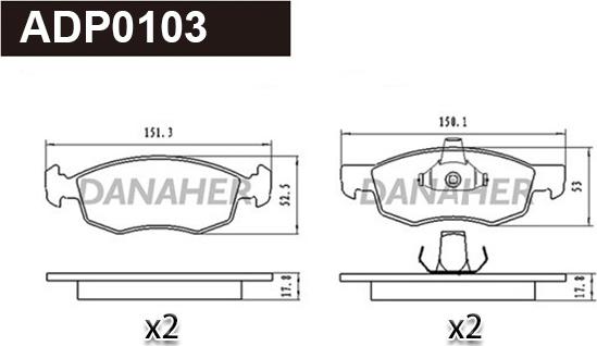 Danaher ADP0103 - Тормозные колодки, дисковые, комплект autospares.lv