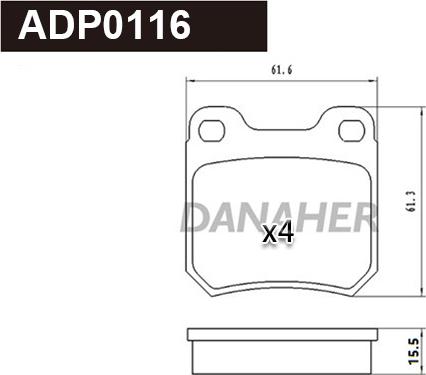 Danaher ADP0116 - Тормозные колодки, дисковые, комплект autospares.lv